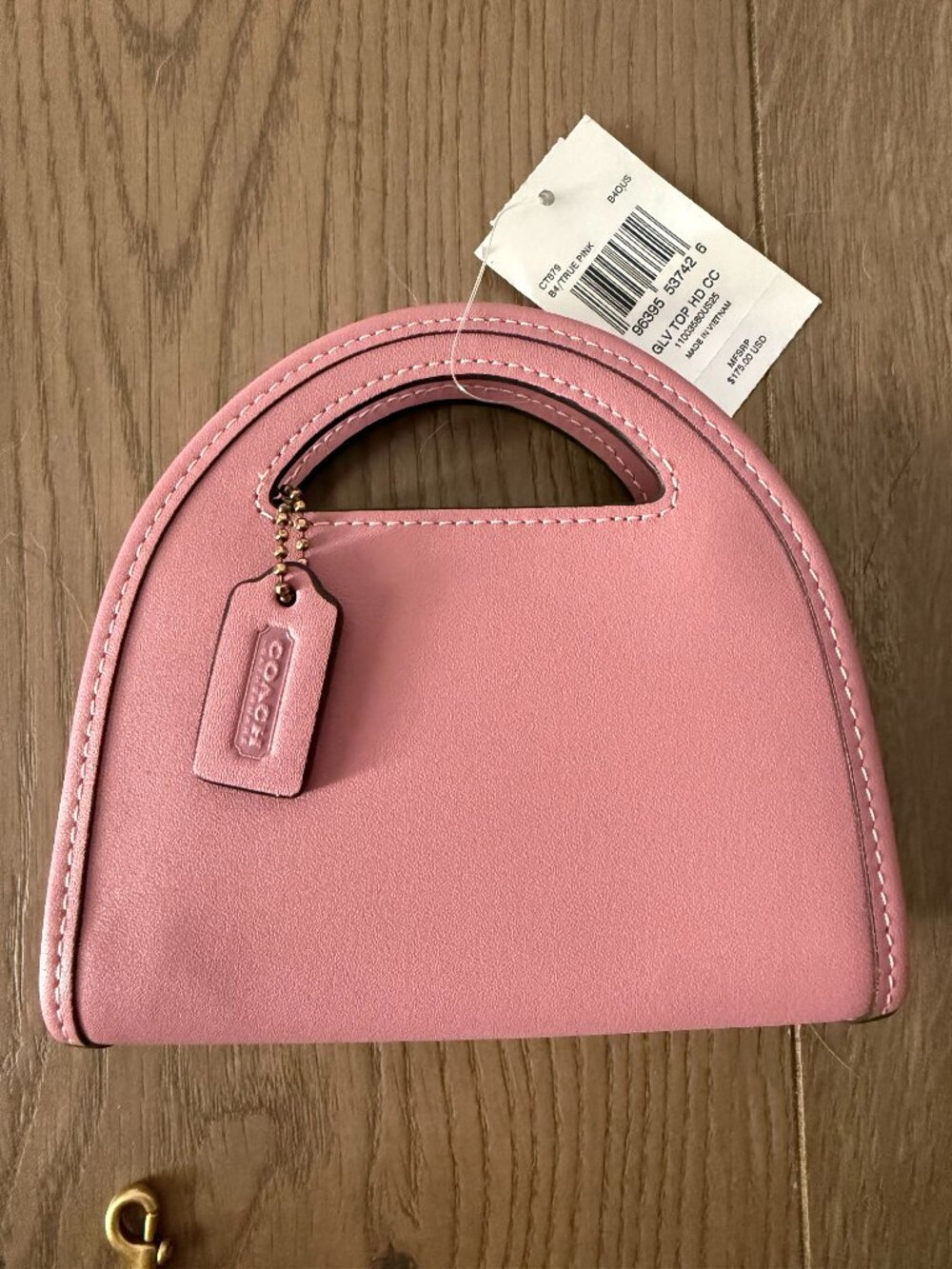 Coach Top Handle Card Case With Chain in Brass/True Pink New